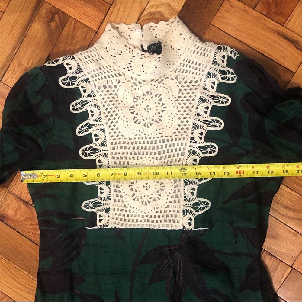 Zara Long Sleeve Leaf Print Crochet Linen Dress - Picture 4 of 9